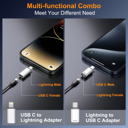 TiMOVO 4-Pack USB-C to Lightn-ing & Lightn-ing to USB-C Adapters, Compatible with iPhone 14/15/16, iPad, Not for Audio/OTG, White