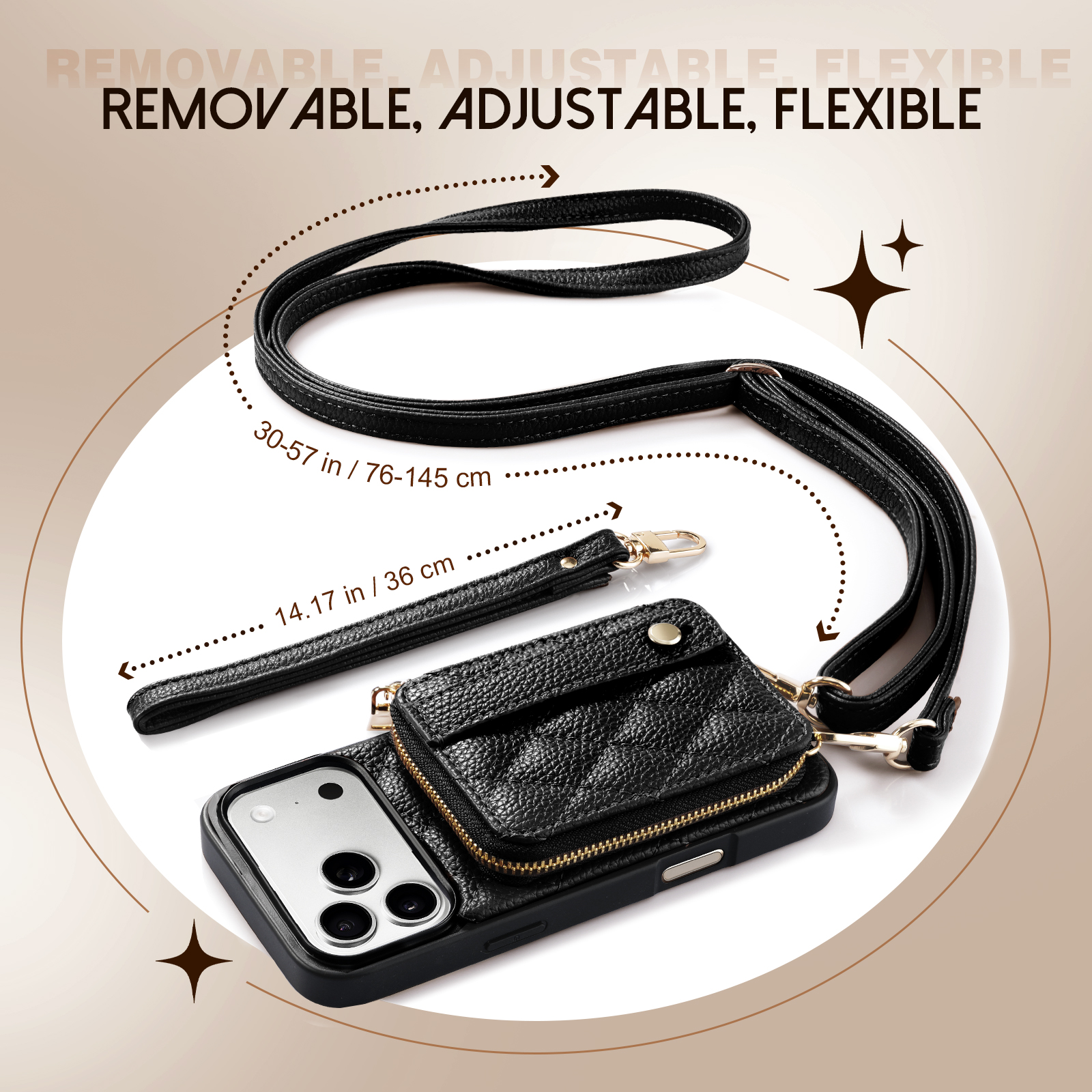 TiMOVO Wallet Case for iPhone 17 Pro Max with Credit Card Holder, Zipper Leather Crossbody Case with Auti- Theft Wrist Strap, Black