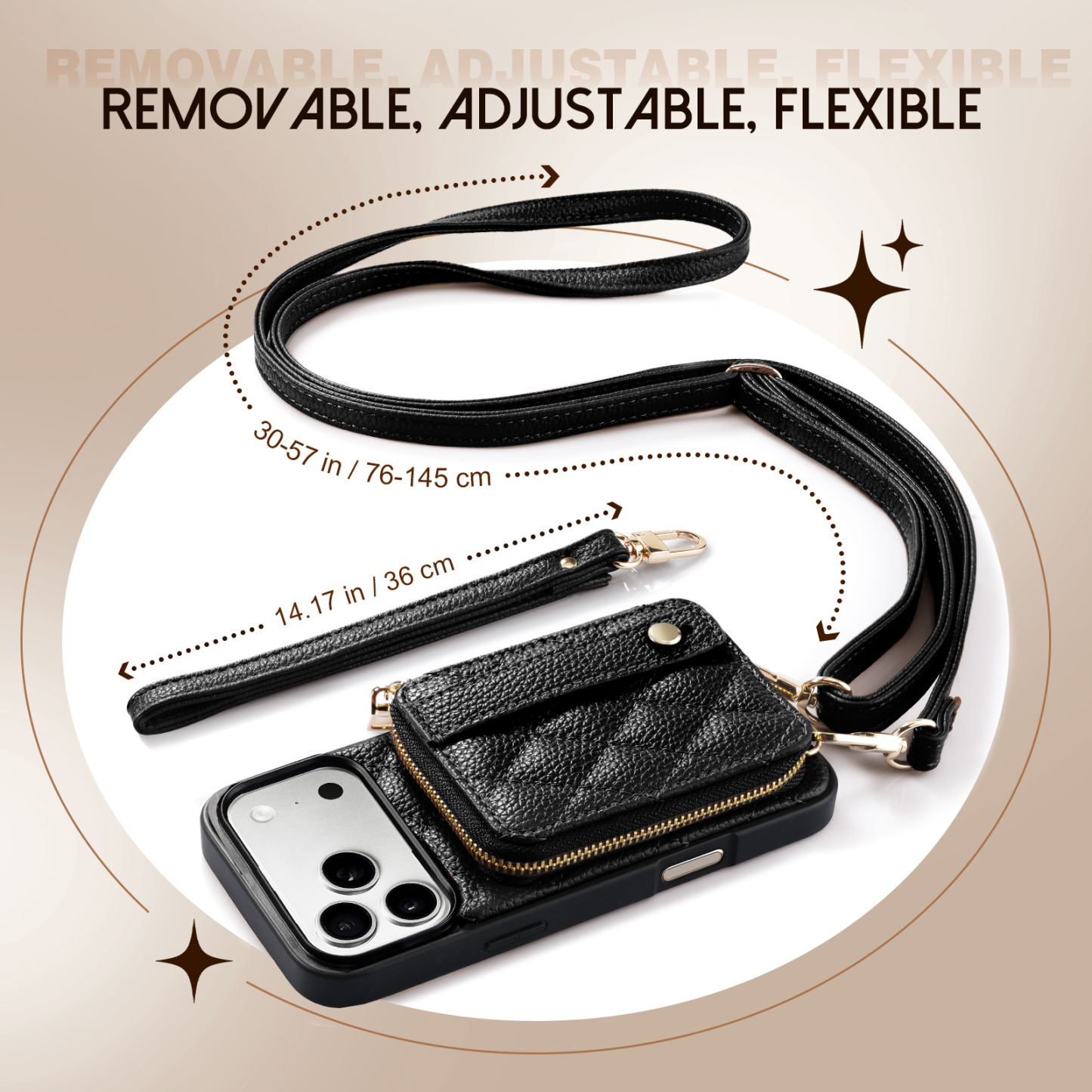 TiMOVO Wallet Case for iPhone 17 Pro Max with Credit Card Holder, Zipper Leather Crossbody Case with Auti- Theft Wrist Strap, Black