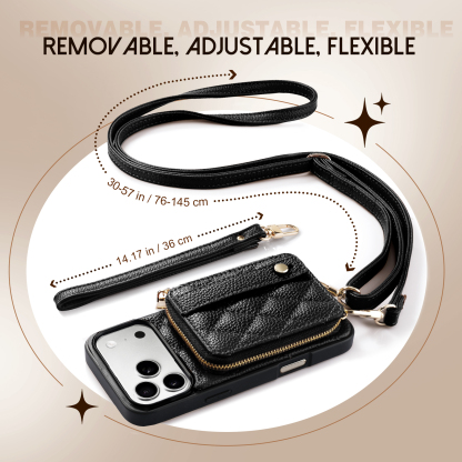 TiMOVO Wallet Case for iPhone 17 Pro Max with Credit Card Holder, Zipper Leather Crossbody Case with Auti- Theft Wrist Strap, Black