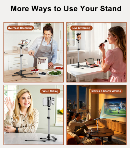 TiMOVO Overhead Tripod for Mini Projector Heavy Duty, 360° Rotation, Angle & Height Adjustable, Overhead Phone Mount for Cookie Decorating, Live Streaming, Cooking