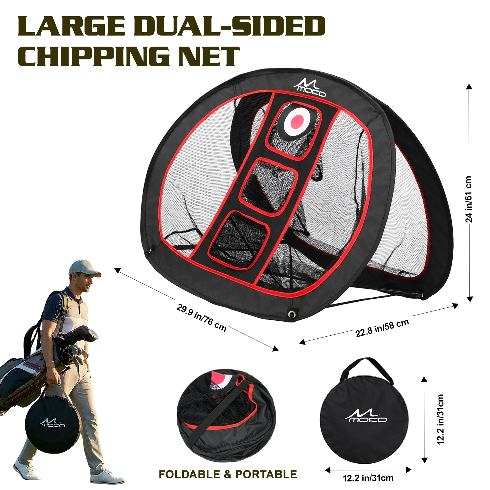 MoKo Golf Chipping Net Set with Mat & 5 Practice Balls, All-in-One Golf Training Kit for Backyard & Indoor Use, Great Gift for Golfers and Beginners