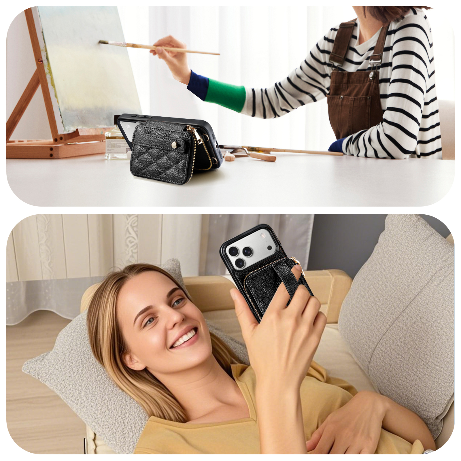 TiMOVO Wallet Case for iPhone 17 Pro Max with Credit Card Holder, Zipper Leather Crossbody Case with Auti- Theft Wrist Strap, Black