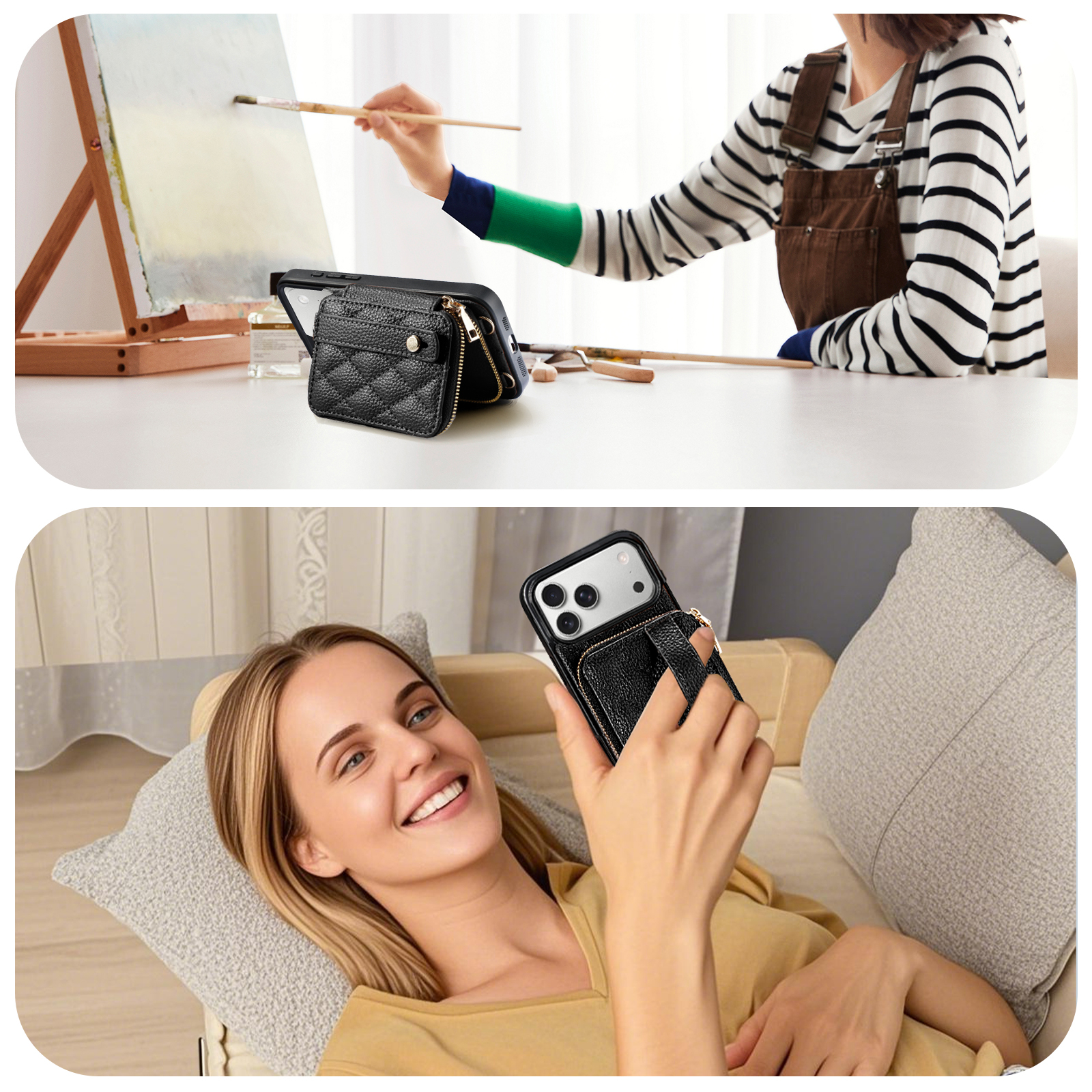 TiMOVO Wallet Case for iPhone 17 Pro Max with Credit Card Holder, Zipper Leather Crossbody Case with Auti- Theft Wrist Strap, Black