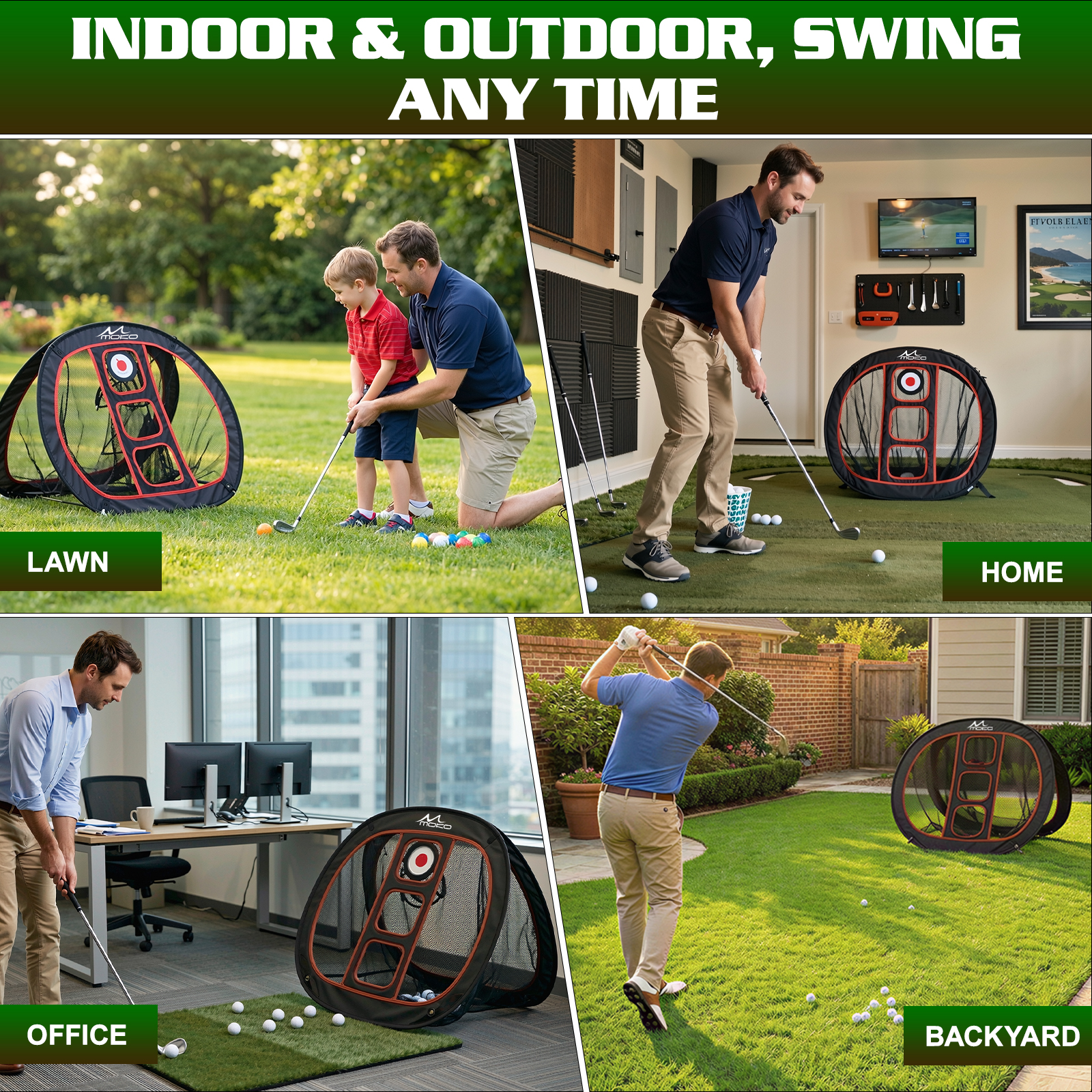 MoKo Golf Chipping Net Set with Mat & 5 Practice Balls, All-in-One Golf Training Kit for Backyard & Indoor Use, Great Gift for Golfers and Beginners