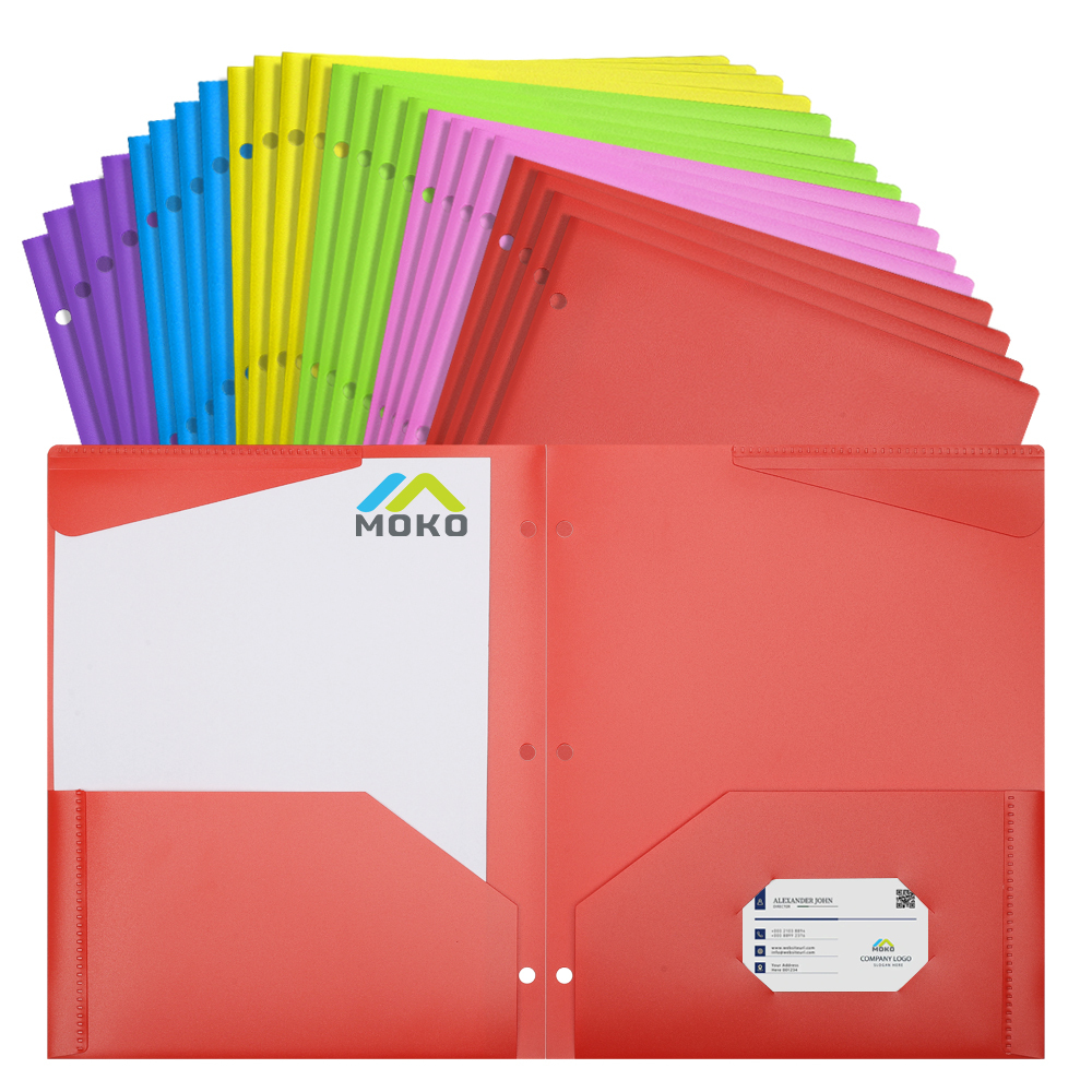 MoKo 24pcs Durable Pocket Folders, 3 Hole Punch Presentation Letter Size Plastic Folders, Multicolo