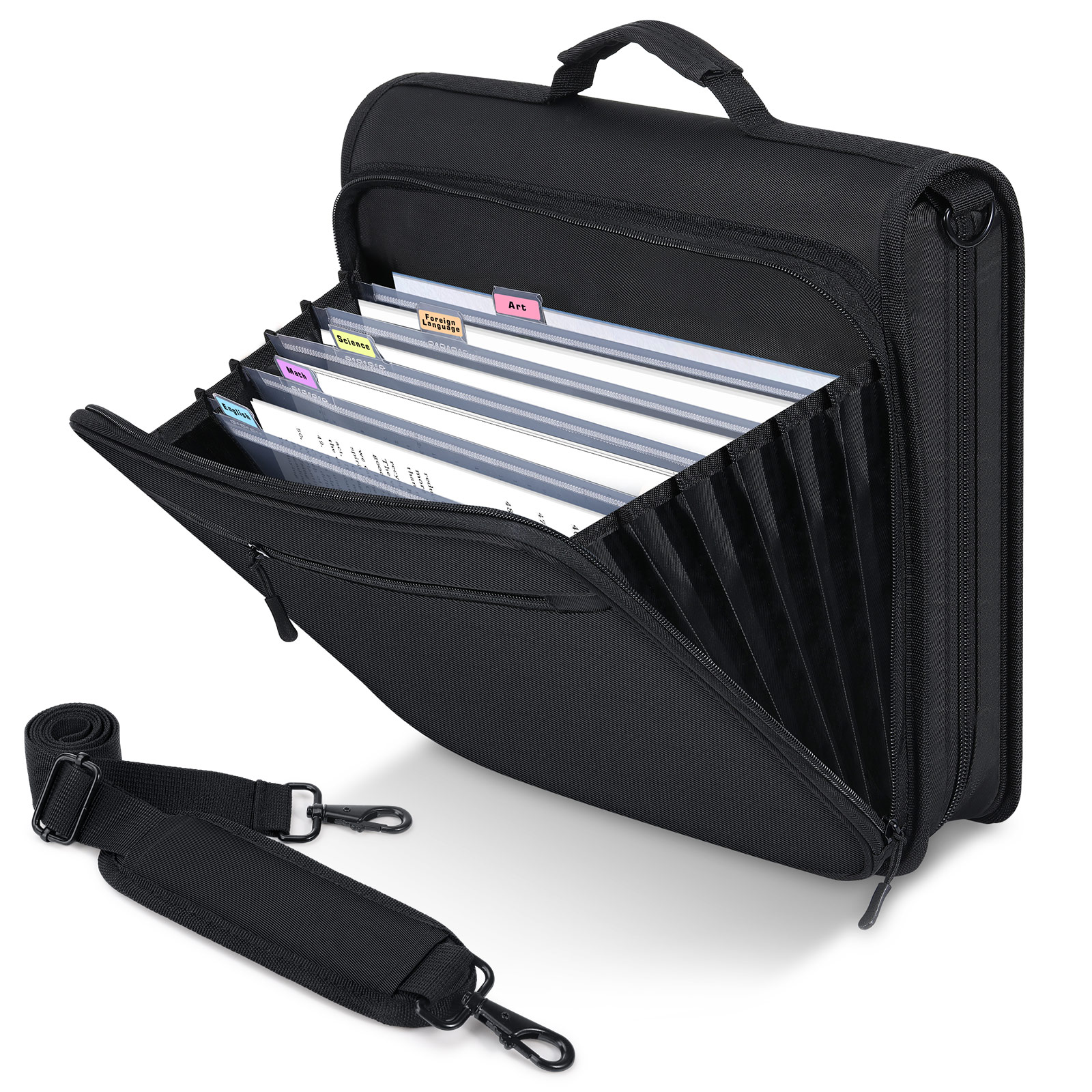 MoKo Zipper Binder, 2 Inch 500 Sheet Capacity Binder Organizer with Shoulder Strap, School Supplies,Black
