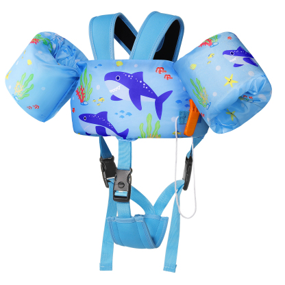 MoKo Kids Swimm Vest for 20-50lbs, Toddler Floaties with Crotch Strap and Whistle, Blue Shark