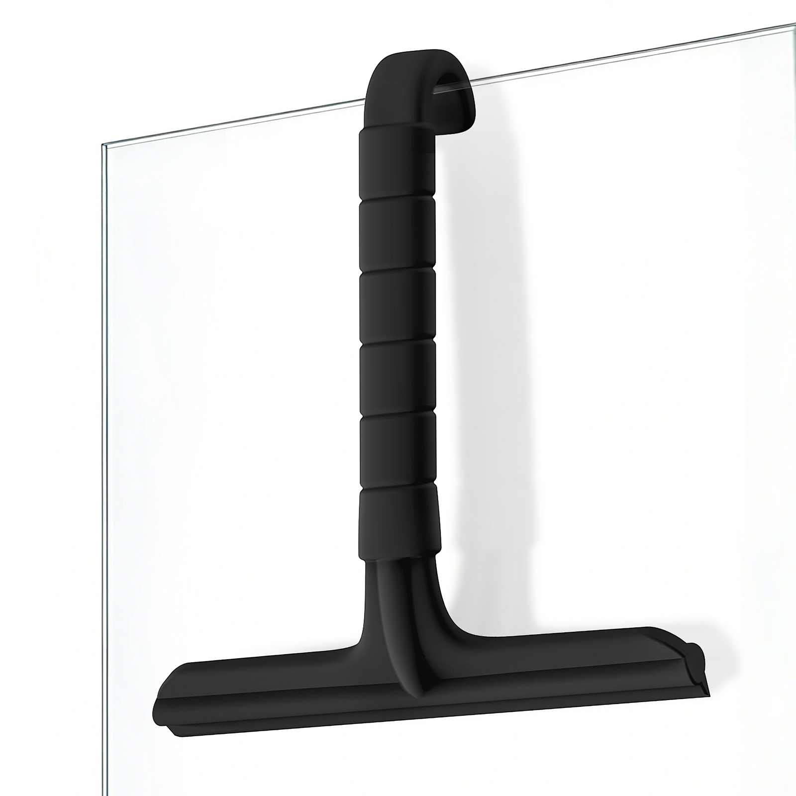 Roylvan Shower Squeegee for Glass Doors, All-in-One Silicone Squeegee with Built-in Hook for Bathroom, Window, Mirror, Tile Wall,Car, Streak-Free Cleaner Tool,7.87-Inch Black