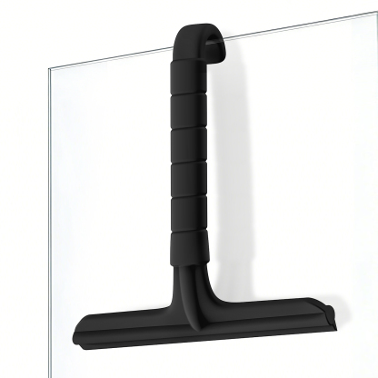 Roylvan Shower Squeegee for Glass Doors, All-in-One Silicone Squeegee with Built-in Hook for Bathroom, Window, Mirror, Tile Wall,Car, Streak-Free Cleaner Tool,7.87-Inch Black