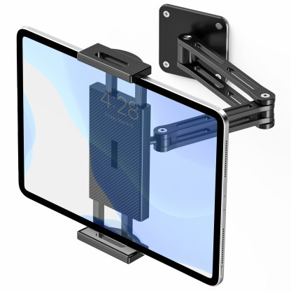 MoKo Tablet Wall Mount Holder for 4.7-14" Phones and Tablets, Extendable Foldable Ipad Holder, 360° Adjustable Wall Mount for Kitchen, Gym, Office, Classroom, Black