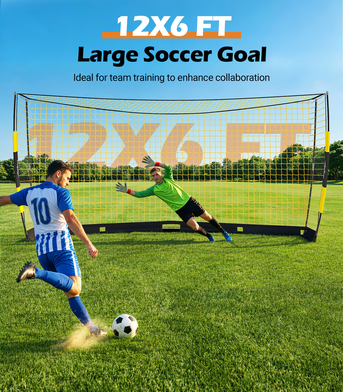 MoKo 12x6 FT Soccer Goal with Precision Target, Quick Setup Soccer Goals for Backyard Indoor & Outdoor, Portable Soccer Net Training Equipment with Foldable Base, Sturdy Ground Stakes & Carry Bag
