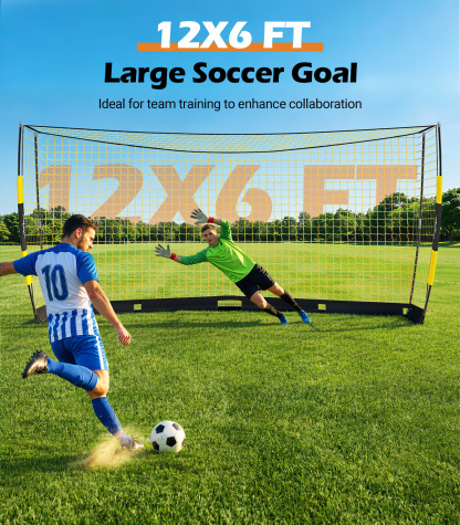 MoKo 12x6 FT Soccer Goal with Precision Target, Quick Setup Soccer Goals for Backyard Indoor & Outdoor, Portable Soccer Net Training Equipment with Foldable Base, Sturdy Ground Stakes & Carry Bag