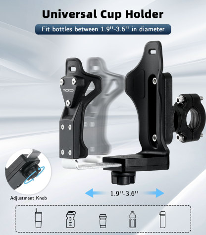  MoKo Universal Bike Water Bottle Cage Holder for for 1.9-3.6" Diameter Bottle, Handlebar & Frame, Fits Bicycle, Motorcycle, Stroller, Scooter, Wheelchair & ATV