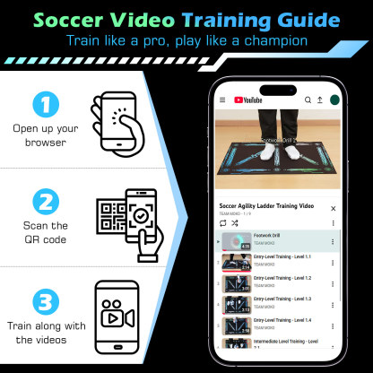 MoKo 35"x24" Soccer Training Mat with Video, Soccer Training Equipment for Kids Improve Agility & Coordination, Non-Slip Socks & Storage Bag, Portable Soccer Trainer Kit Gift for Players, Black