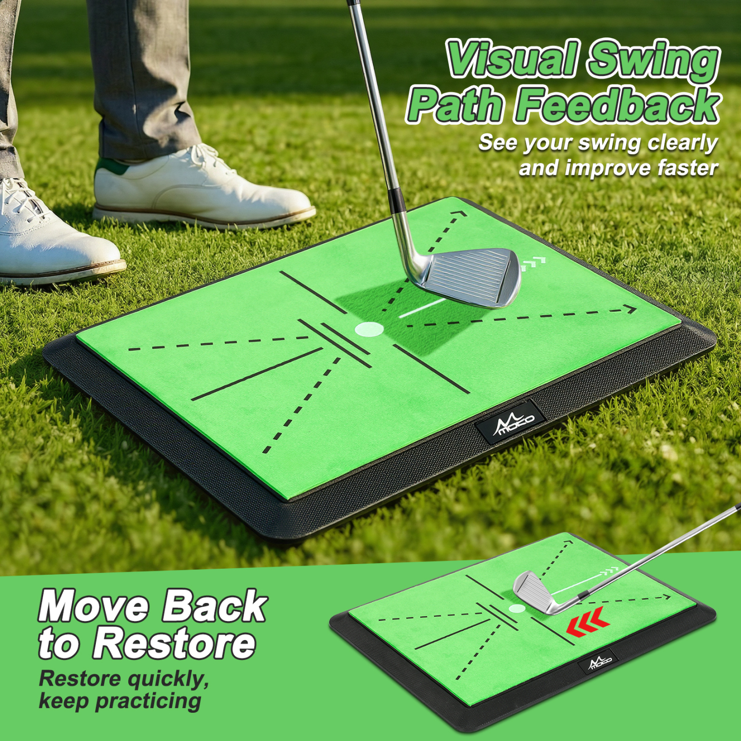 MoKo Golf Hitting Mat, 3 in 1 Golf Practice Mat for Swing Path Feedback Includes Fairway, Rough & Putting Pad Training Mats on No-Slip Rubber Base, Golfer Gifts for Men Women