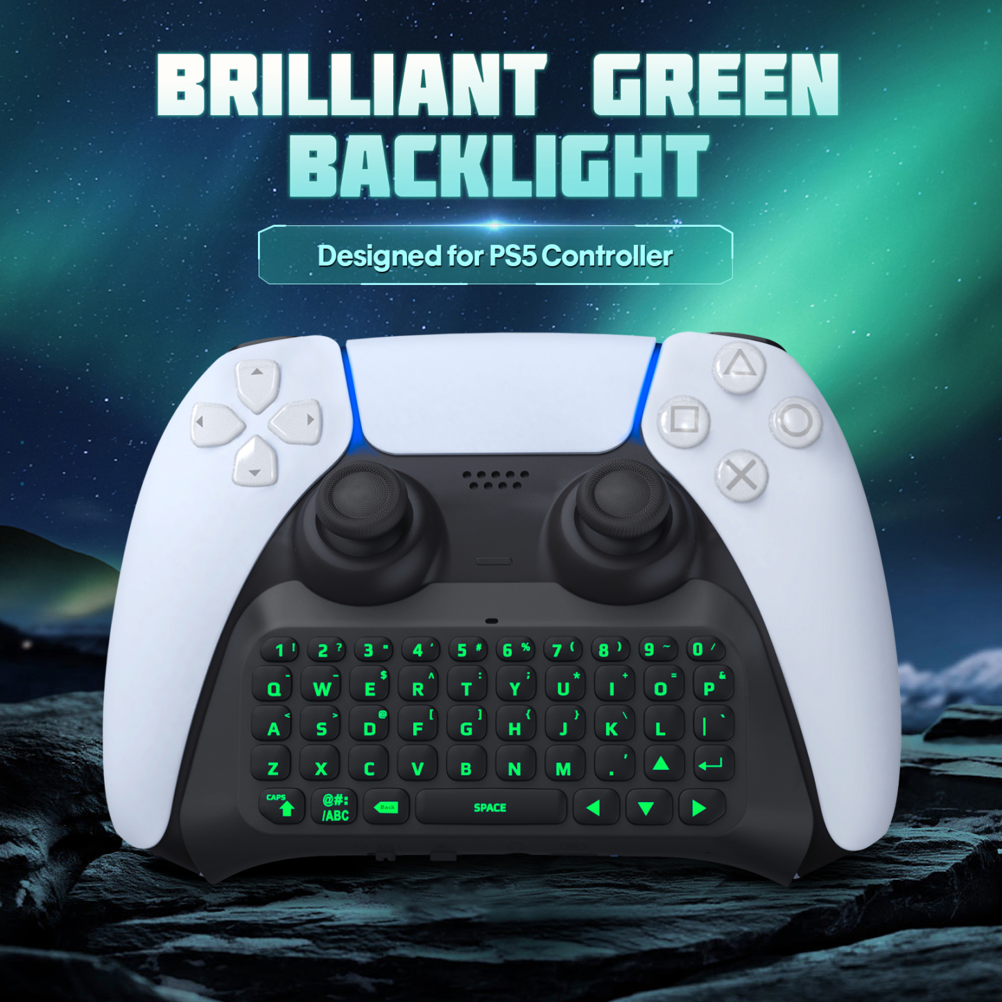 TiMOVO Wireless Keyboard for PS5 Controller, Bluetooth Green Backlight Mini Game Keypad Built-in Speaker, Playstation 5 Accessories, Black