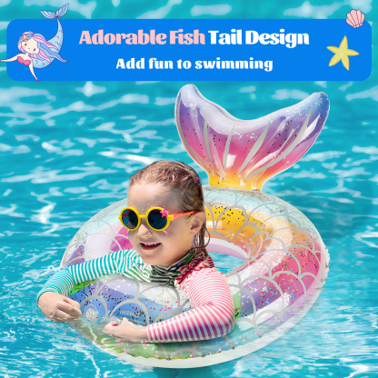 MoKo Mermaid Pool Floats for Kids & Adults, Inflatable Swimming Ring Summer Toy, Rainbow