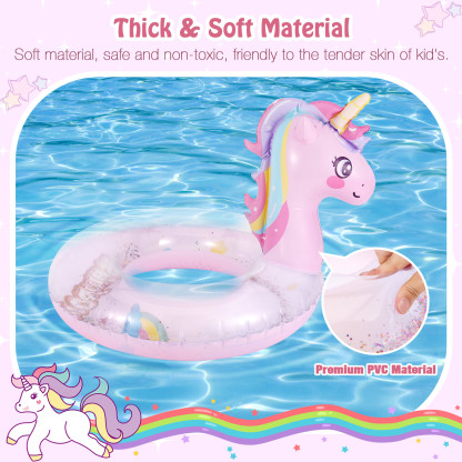 MoKo Unicorn Pool Floats for Kids, Inflatable Swimming Ring Swim Floaties Lake Toys Party Supplies, Pink