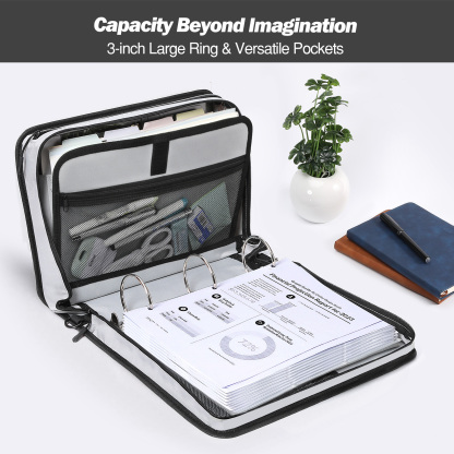  MoKo Zipper Binder, 3 in 3 Ring 600 Sheet Capacity Binder Organizer, Black