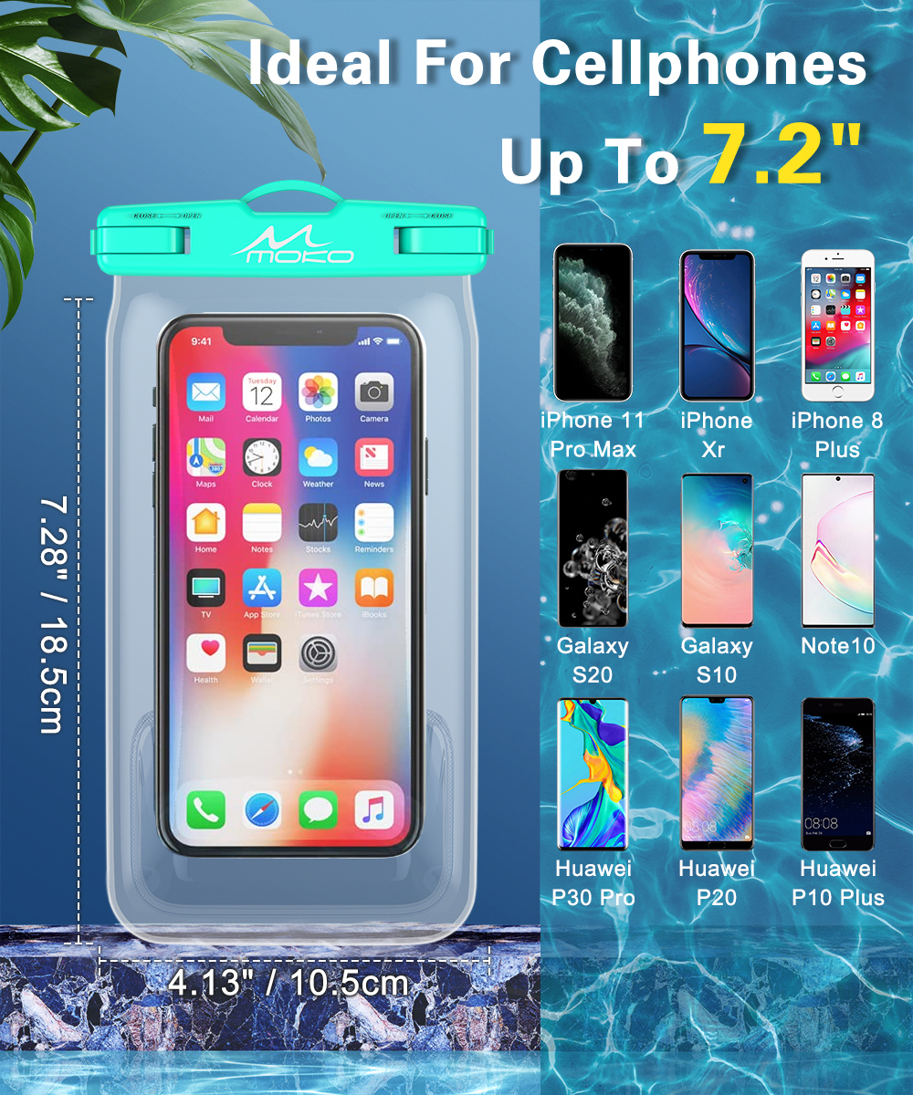 MoKo Waterproof Phone Pouch Floating Compatible with iPhone/Samsung/Galaxy, up to 7", 2 Pack