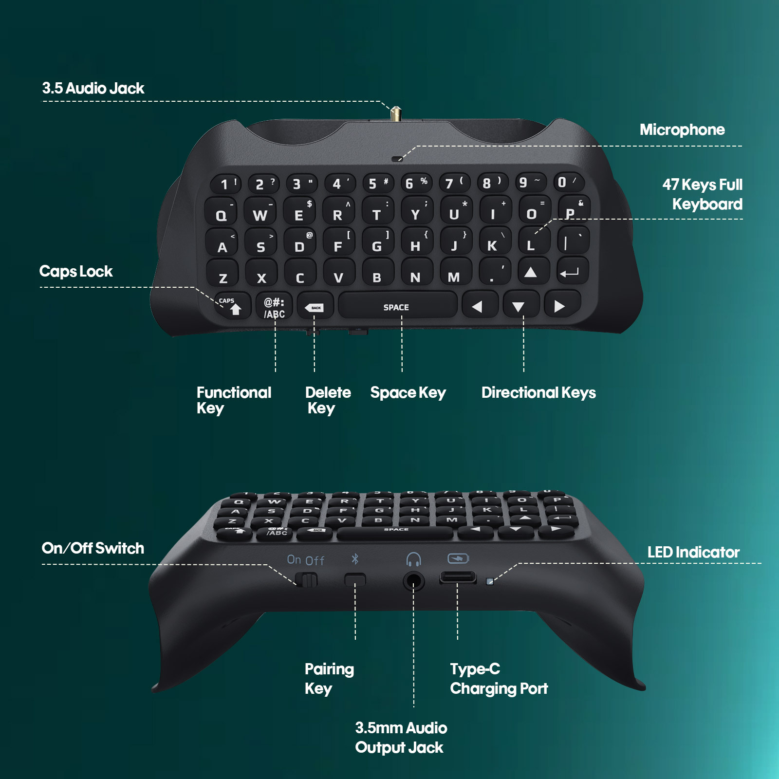 TiMOVO Wireless Keyboard for PS5 Controller, Bluetooth Green Backlight Mini Game Keypad Built-in Speaker, Playstation 5 Accessories, Black