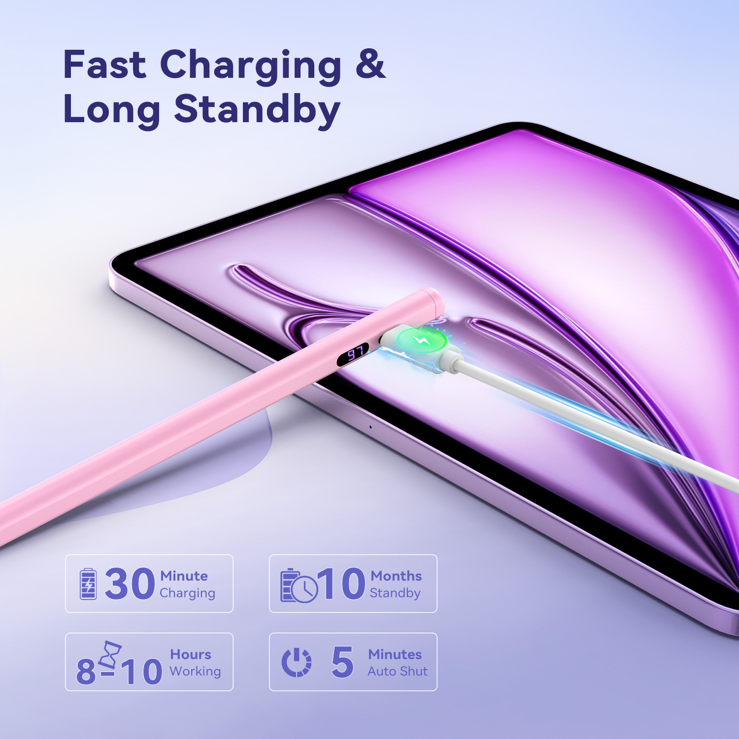 TIMOVO Pencil for iPad 2018-2025, Stylus Pen Compatible with Apple iPad 11/10/9/8/7/6/A16, Mini 7/6/5, Air M3/M2 11"/13"/5/4/3, Pro M4 13"/12.9"/11", Fast Charging, Pink