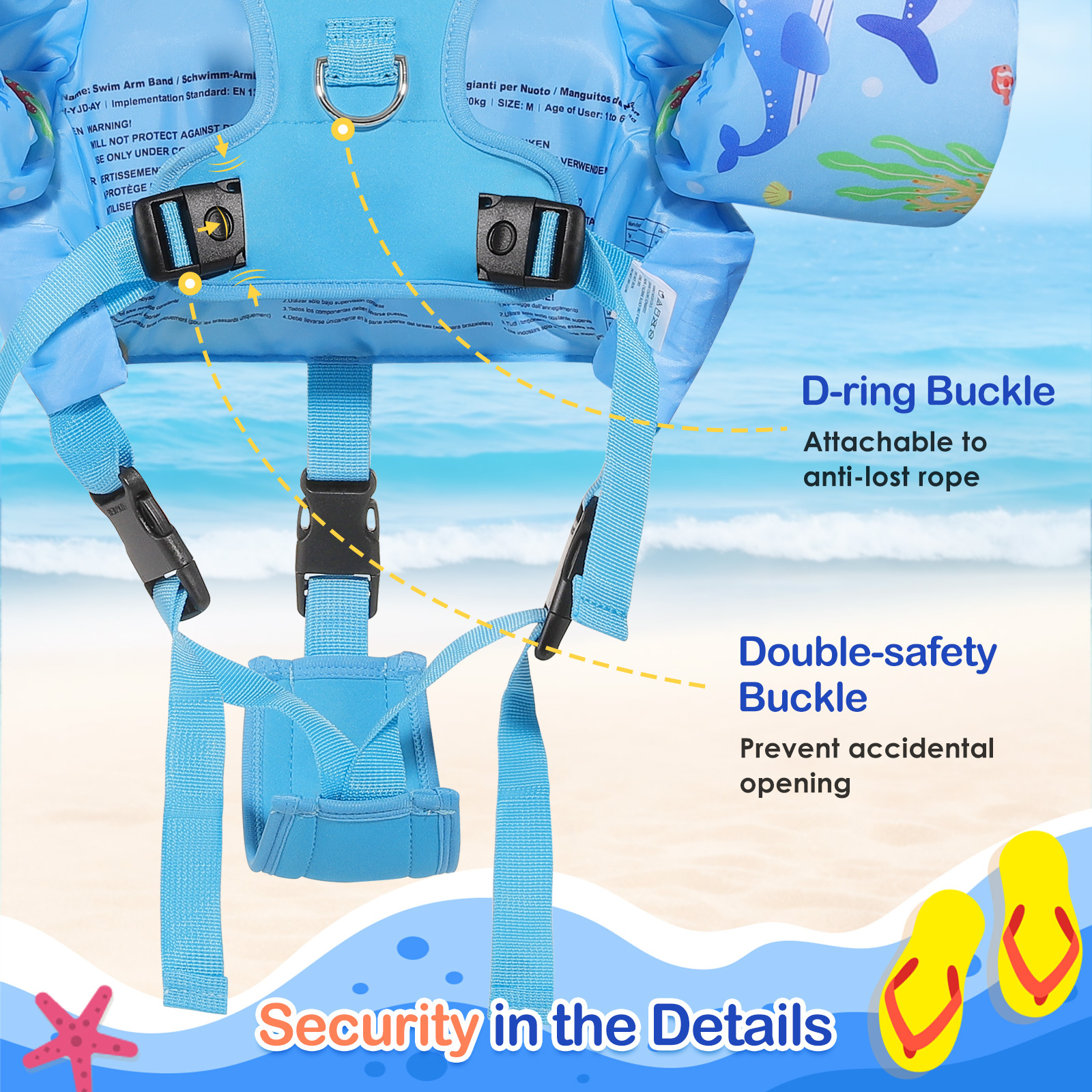 MoKo Kids Swimm Vest for 20-50lbs, Toddler Floaties with Crotch Strap and Whistle, Blue Shark