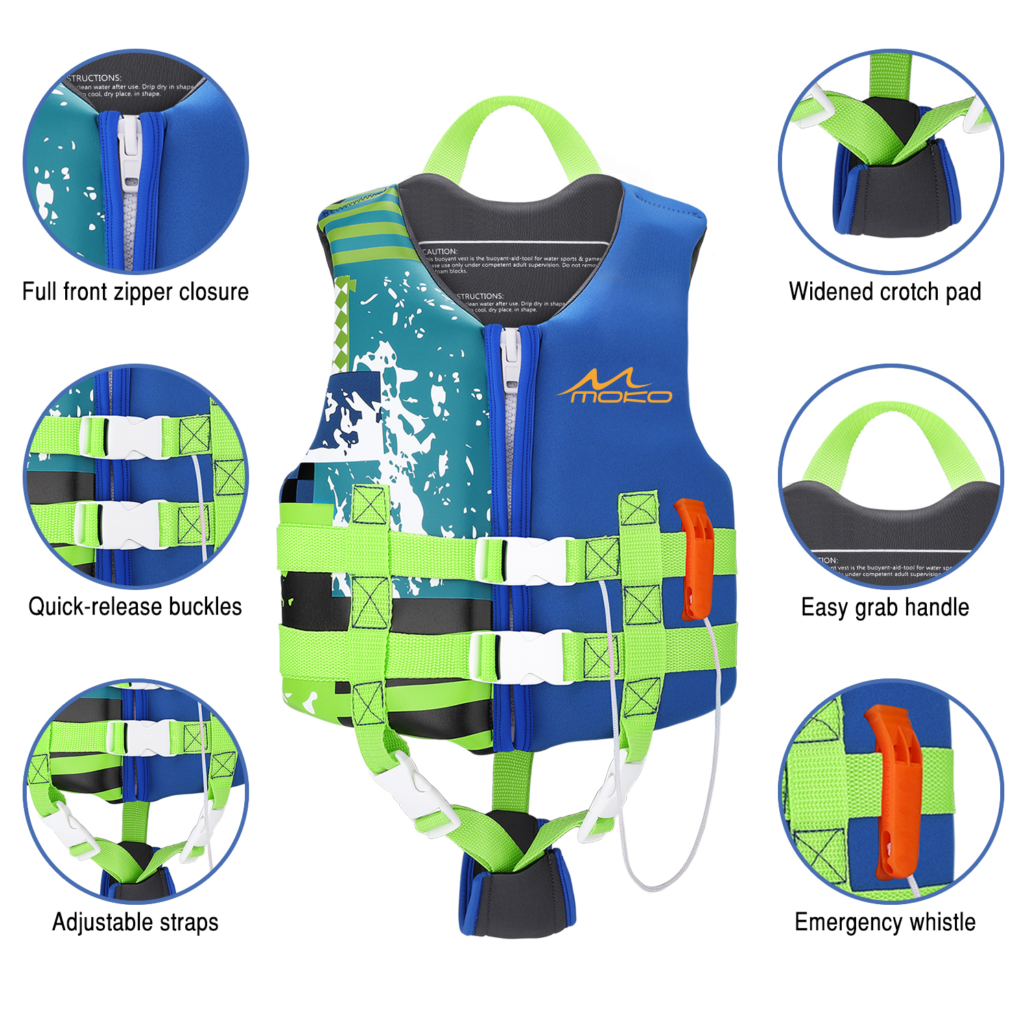 MoKo Kids Swim Vest for Boys Girls, Swimming Float Jacket for 46-77 lbs Kids, Swimsuit Buoyancy Swimwear, L Size, Indigo