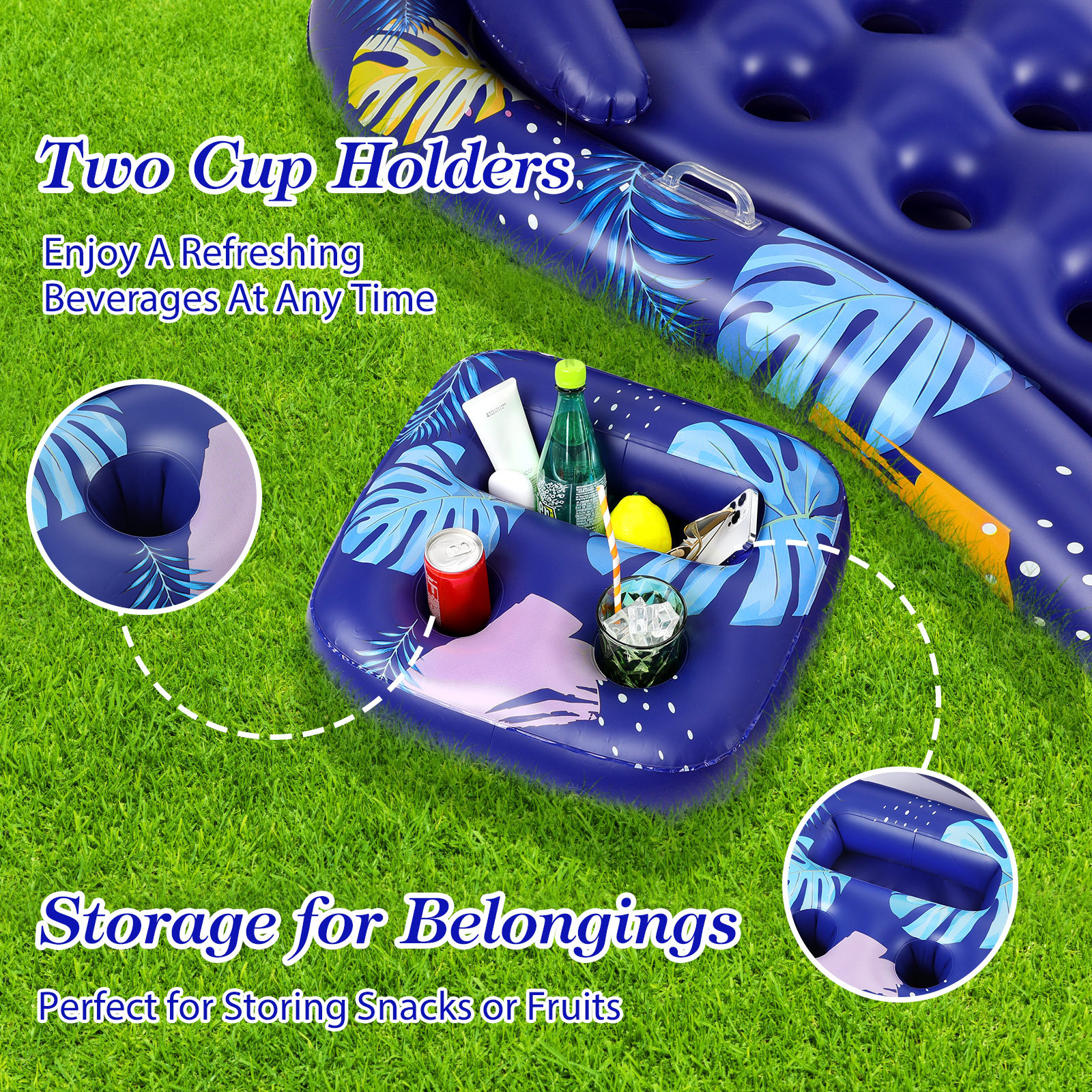 MoKo Pool Floats Loungers for Adults with Removable Cup Holders and Head Rest for Pool Lake Travel Beach, Blue