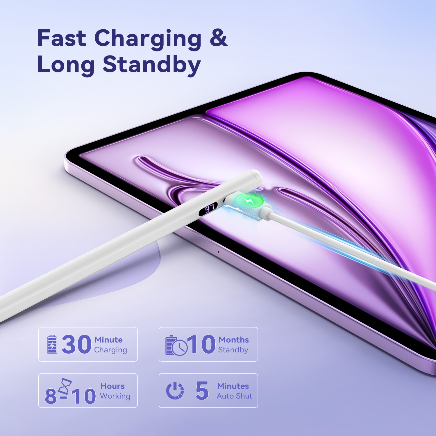 TIMOVO iPad Pencil for (A16) 11th Gen with Power Display, Stylus Pen for 2018-2025 Apple iPad 10/9/8/7/6, Air M3/M2 11"/13"/5/4/3, Mini 7/6/5, Pro M4 13"/12.9"/11", White