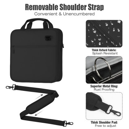 MoKo Zipper Binder, 2 inch 3 Ring 500 Sheet Capacity Multi-Pocket Binder, Black