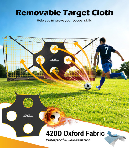 MoKo 12x6 FT Soccer Goal with Precision Target, Quick Setup Soccer Goals for Backyard Indoor & Outdoor, Portable Soccer Net Training Equipment with Foldable Base, Sturdy Ground Stakes & Carry Bag