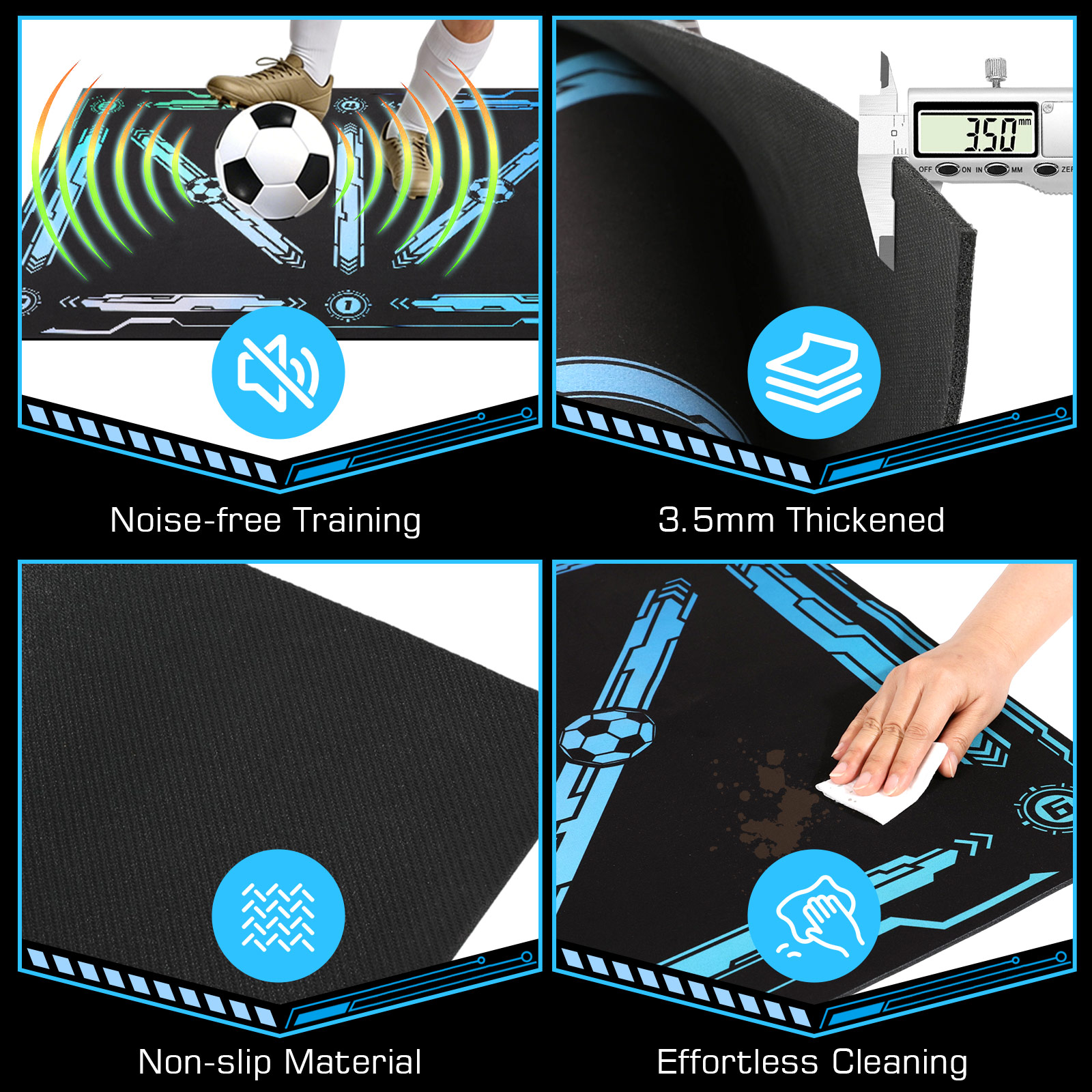 MoKo 35"x24" Soccer Training Mat with Video, Soccer Training Equipment for Kids Improve Agility & Coordination, Non-Slip Socks & Storage Bag, Portable Soccer Trainer Kit Gift for Players, Black