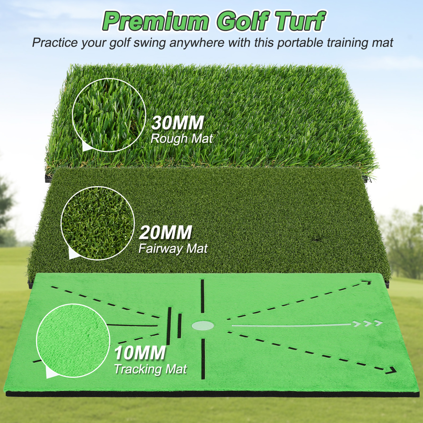 MoKo Golf Hitting Mat, 3 in 1 Golf Practice Mat for Swing Path Feedback Includes Fairway, Rough & Putting Pad Training Mats on No-Slip Rubber Base, Golfer Gifts for Men Women