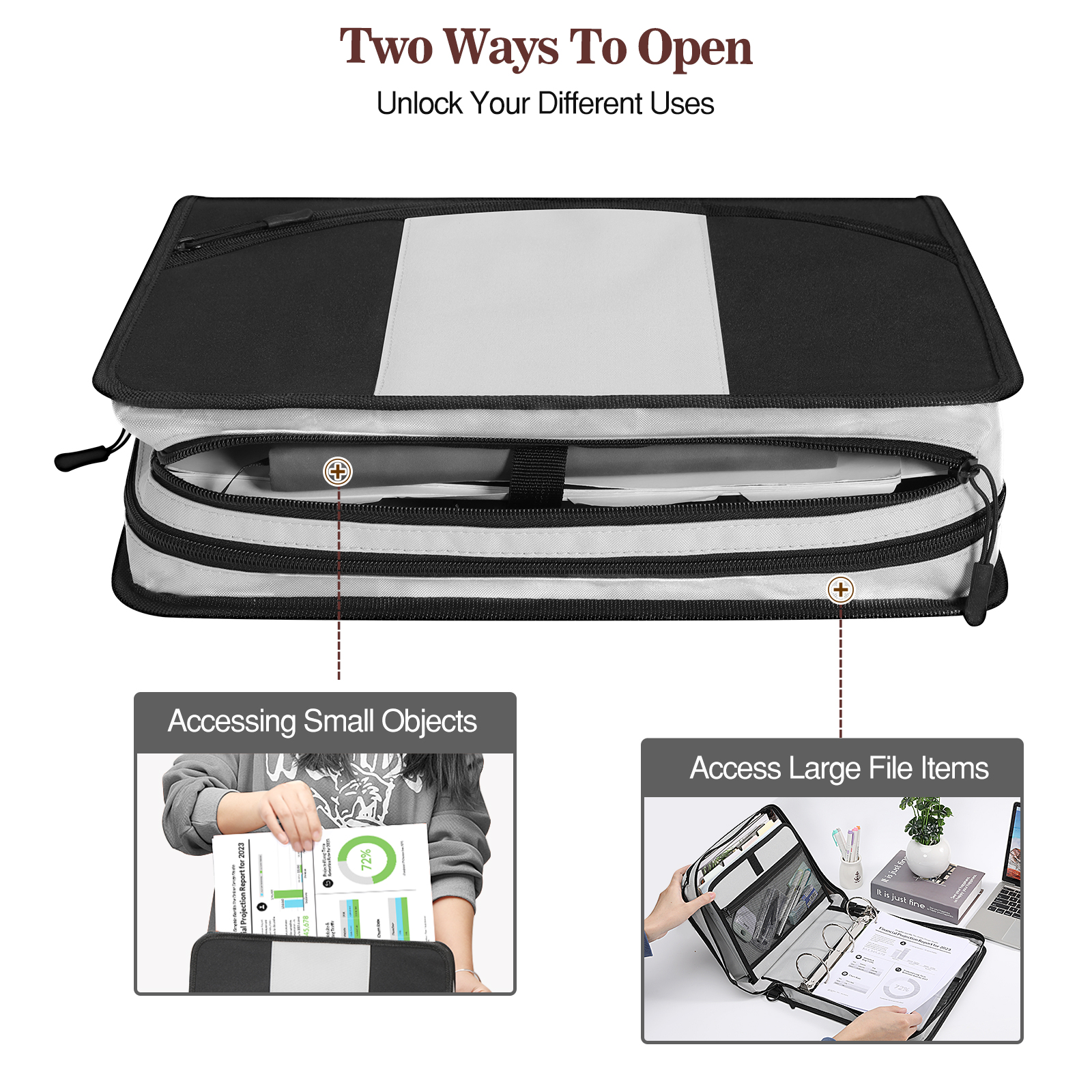 MoKo Zipper Binder, 3 in 3 Ring 600 Sheet Capacity Binder Organizer with Shoulder Strap, Black