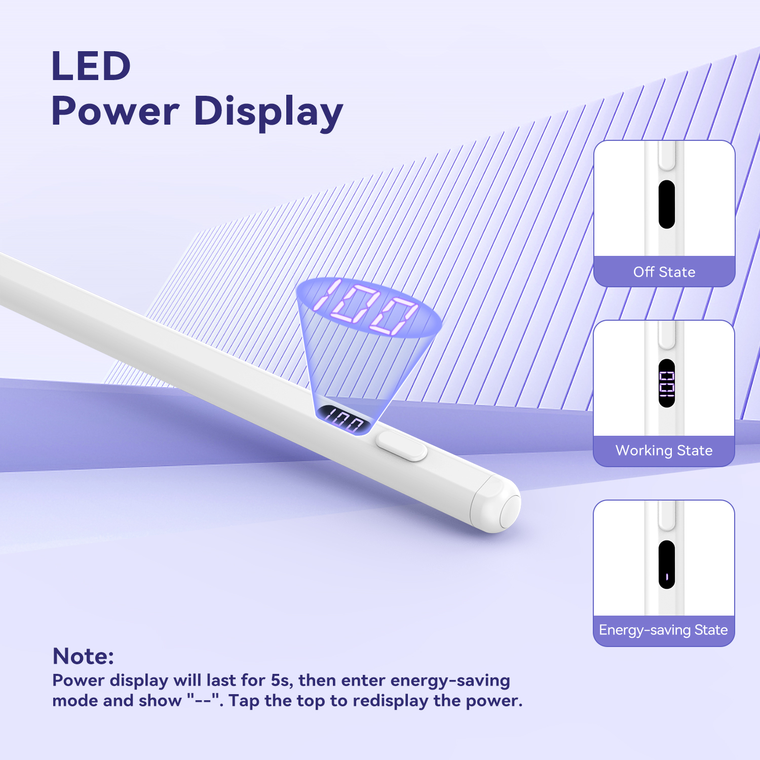 TIMOVO iPad Pencil for (A16) 11th Gen with Power Display, Stylus Pen for 2018-2025 Apple iPad 10/9/8/7/6, Air M3/M2 11"/13"/5/4/3, Mini 7/6/5, Pro M4 13"/12.9"/11", White