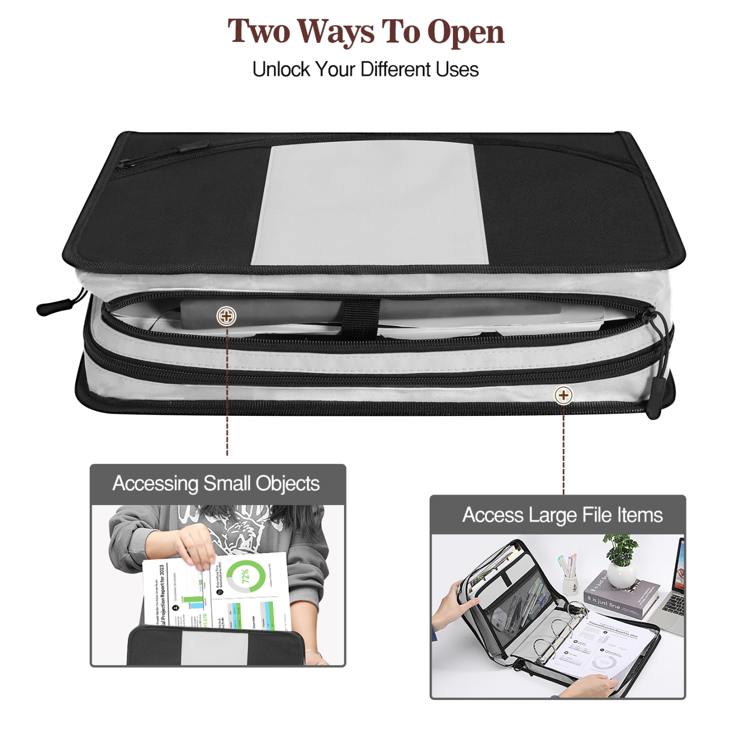 MoKo Zipper Binder, 3 in 3 Ring 600 Sheet Capacity Binder Organizer with Shoulder Strap, Black