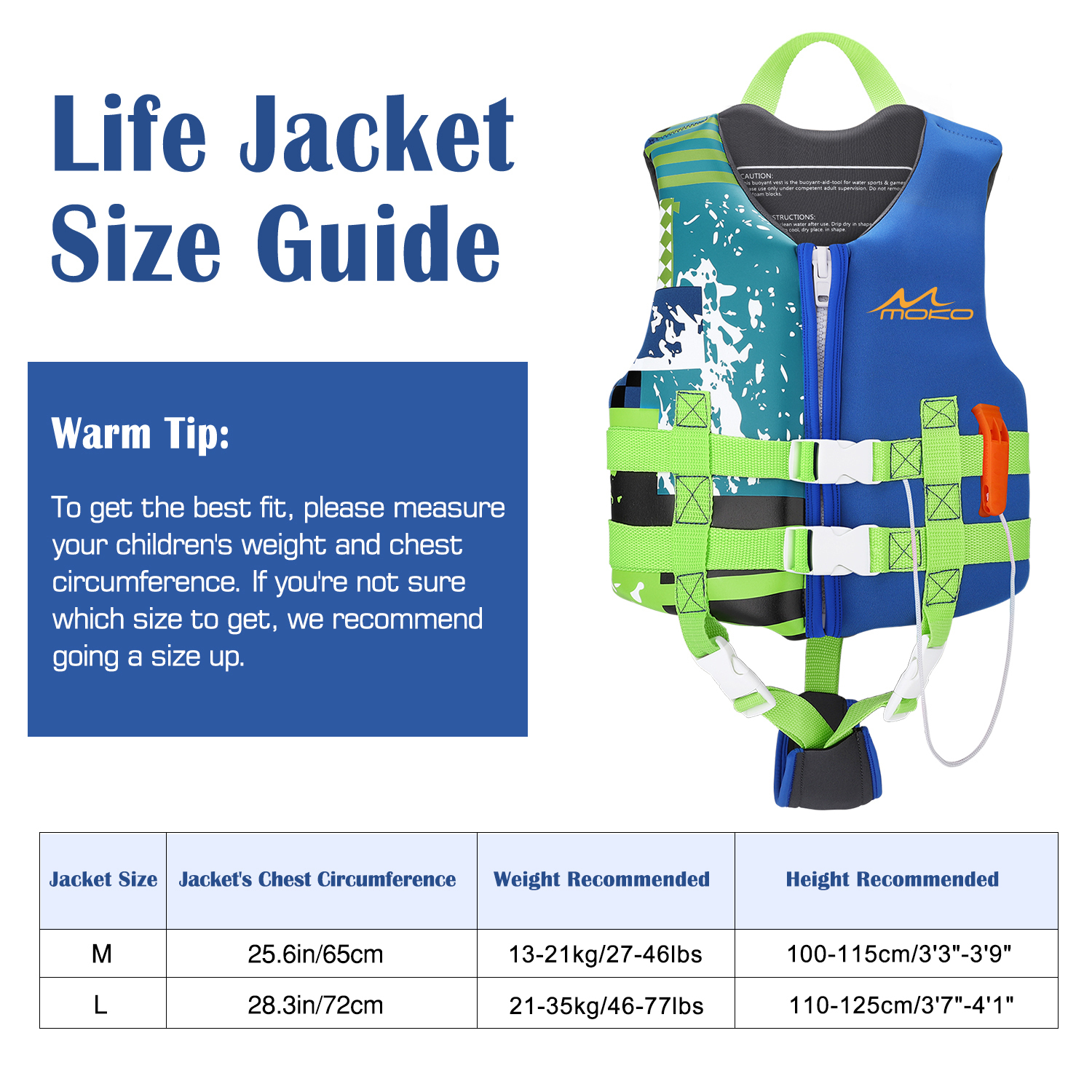 MoKo Kids Swim Vest for Boys Girls, Swimming Float Jacket for 46-77 lbs Kids, Swimsuit Buoyancy Swimwear, L Size, Indigo