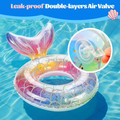MoKo Mermaid Pool Floats for Kids & Adults, Inflatable Swimming Ring Summer Toy, Rainbow