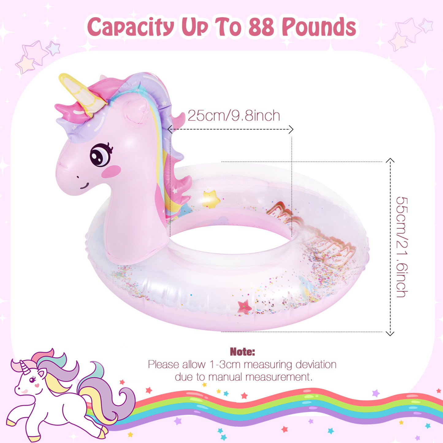 MoKo Unicorn Pool Floats for Kids, Inflatable Swimming Ring Swim Floaties Lake Toys Party Supplies, Pink