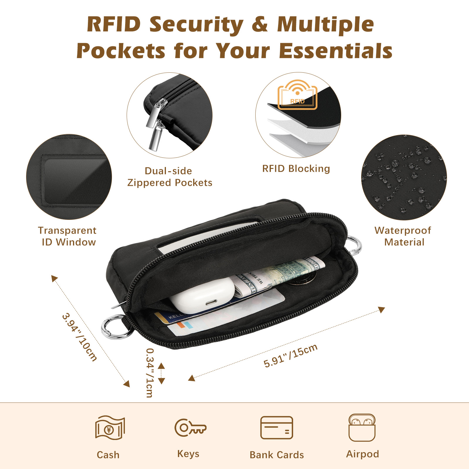 MoKo Phone Crossbody Lanyard with RFID Wallet, Clip and Go Strap Crossbody Lanyard & Detachable Wallet with ID Window, Adjustable iPhone Strap with 360° Rotatable Phone Tabs, Black