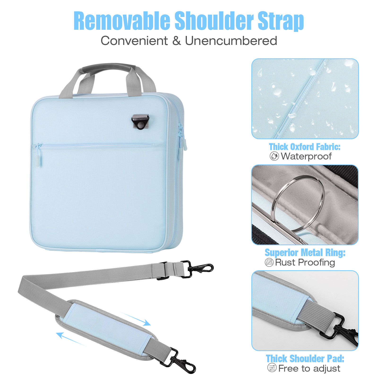 MoKo Zipper Binder, 2 inch 3 Ring 500 Sheet Capacity Multi-Pocket School Binder, Blue
