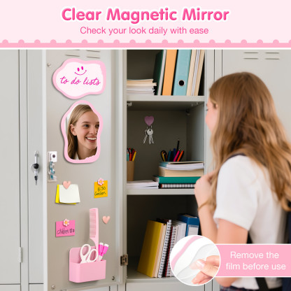 MoKo Locker Accessories Kit, 16Pcs Cute Locker Decor Accessories Set Includes Magnetic Locker Mirror, Whiteboard, Hooks, Magnets, Pen, Comb and Eraser, Office, Pink
