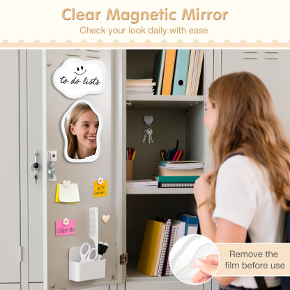 MoKo Locker Accessories Kit, 16Pcs Cute Locker Decor Accessories Set Includes Magnetic Locker Mirror, Whiteboard, Hooks, Magnets, Pen, Comb and Eraser, Supplies, Office, White
