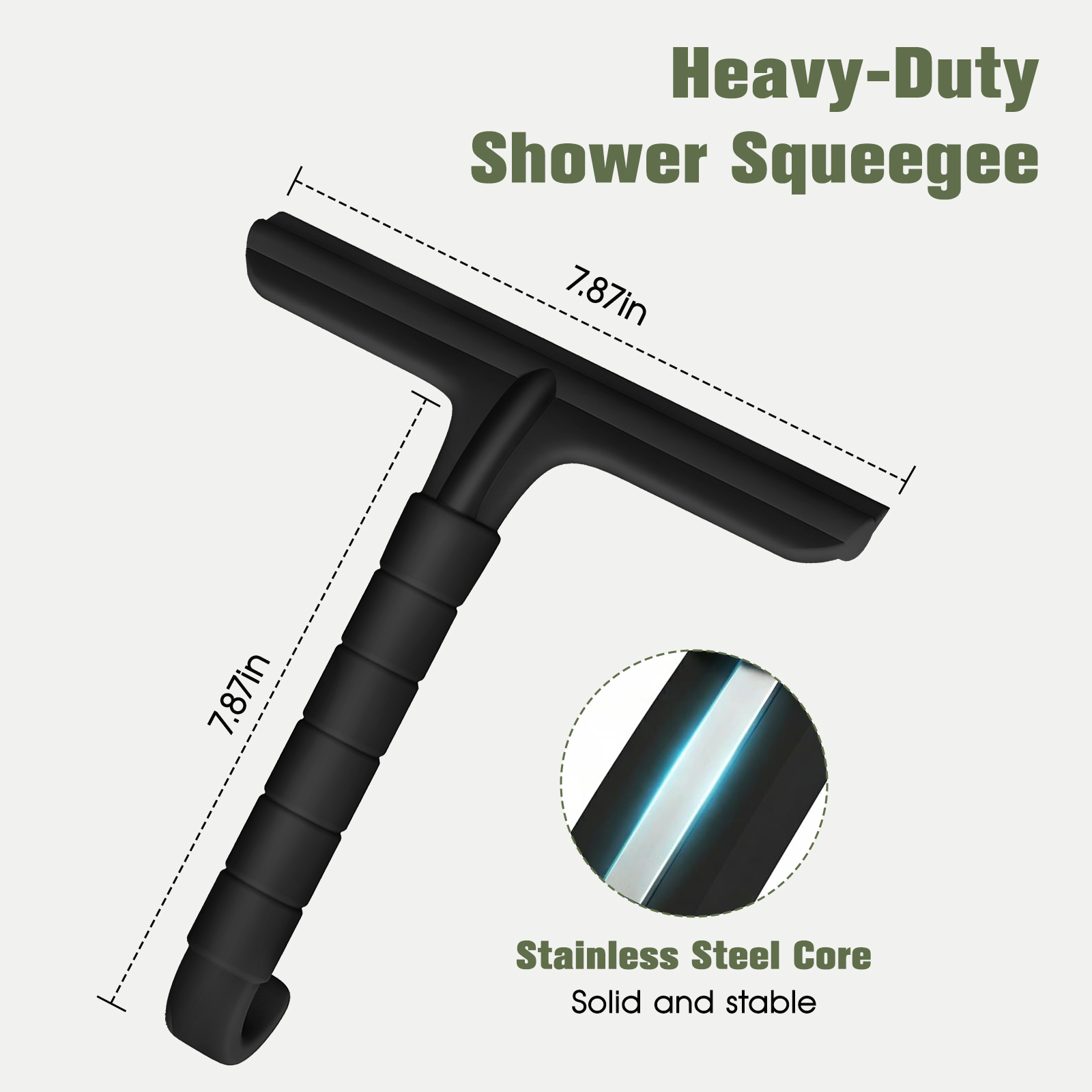 Roylvan Shower Squeegee for Glass Doors, All-in-One Silicone Squeegee with Built-in Hook for Bathroom, Window, Mirror, Tile Wall,Car, Streak-Free Cleaner Tool,7.87-Inch Black