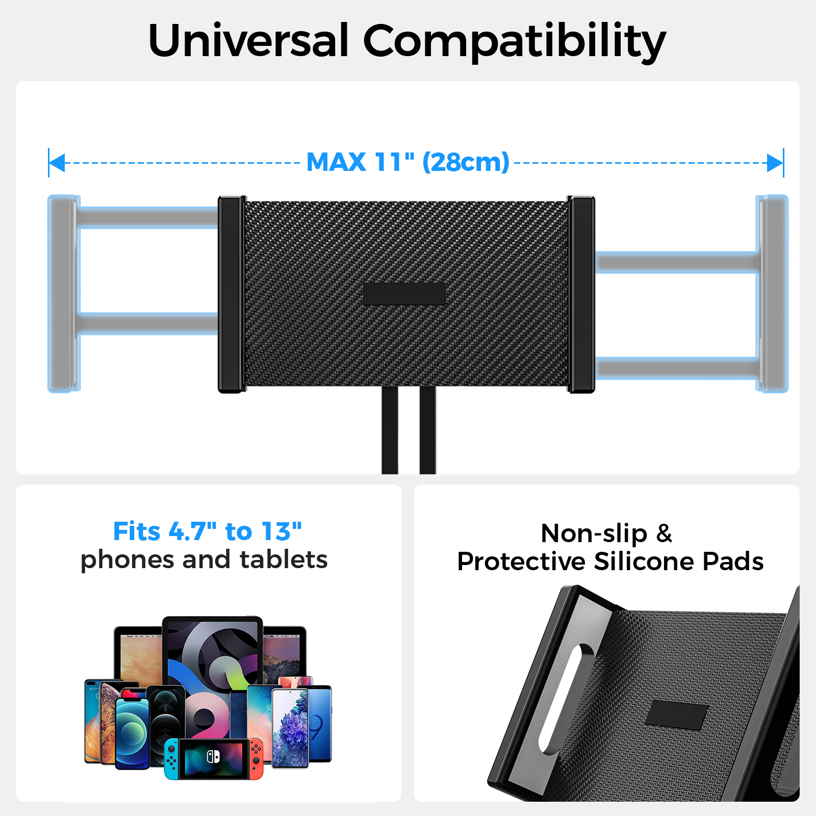 MoKo Tablet Wall Mount Holder for 4.7-14" Phones and Tablets, Extendable Foldable Ipad Holder, 360° Adjustable Wall Mount for Kitchen, Gym, Office, Classroom, Black