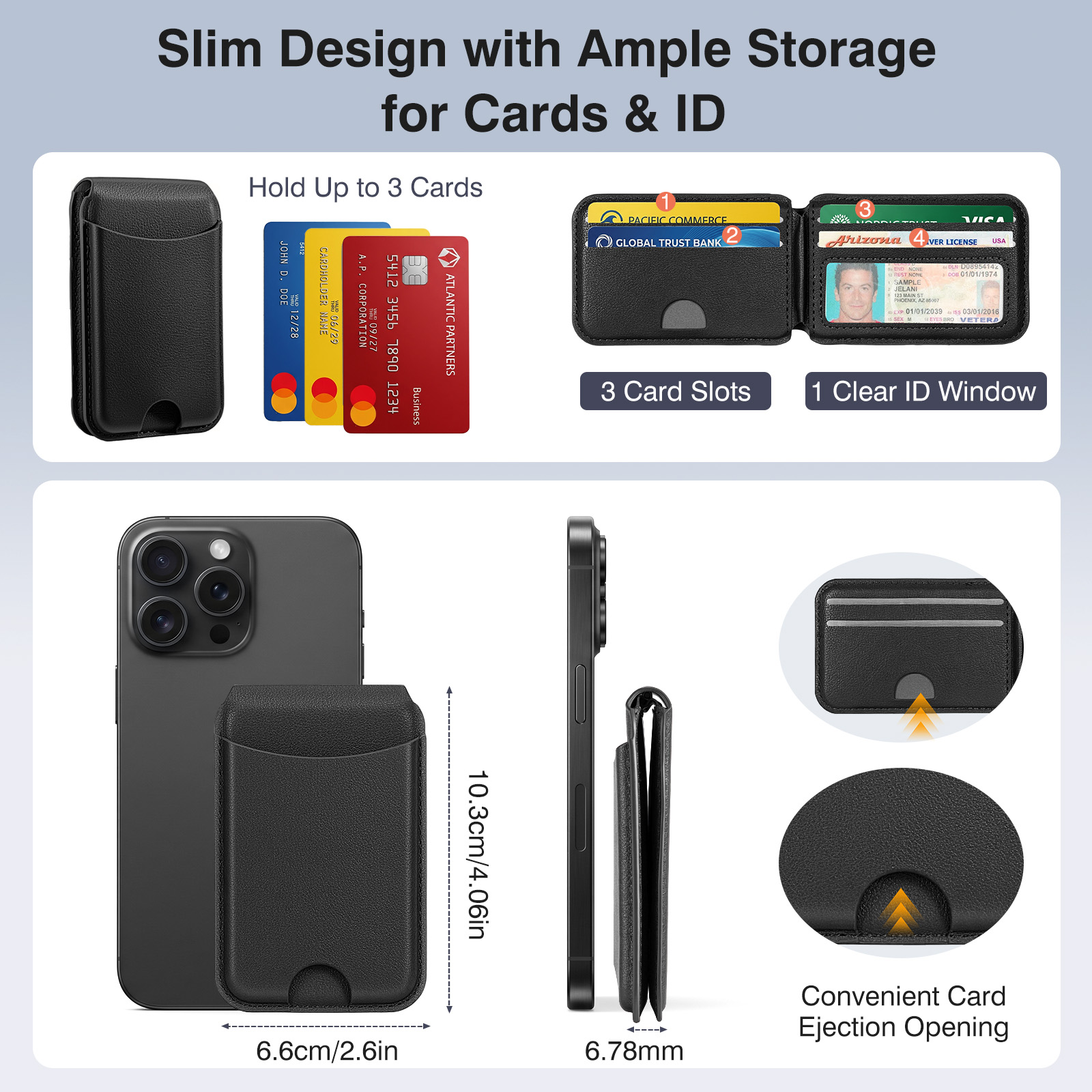 Moko for Magsafe Wallet, 7 Cards Holder Adjustable Stand RFID Blocking Magnetic Phone Wallets, Slim Leather Magnetic Wallet for iPhone 17e/17/16/15/14/13/12 Series, Black
