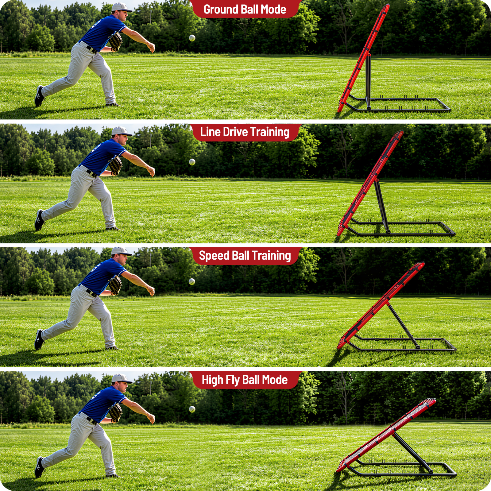 MoKo Baseball Rebounder Net, 4x4.5FT Pitch Back Trainer with 5 Adjustable Angles, Foldable Rebound Net.