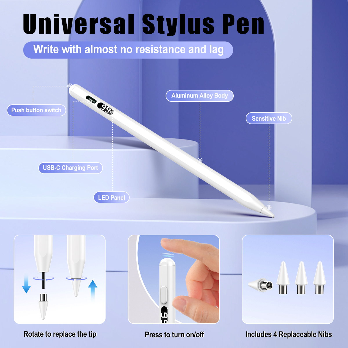 TiMOVO Stylus Pens for Touch Screens, iPad Pencil Compatible with Apple iPad iPhone Android IOS Samsung Lenovo Tablets Smart Phone,White